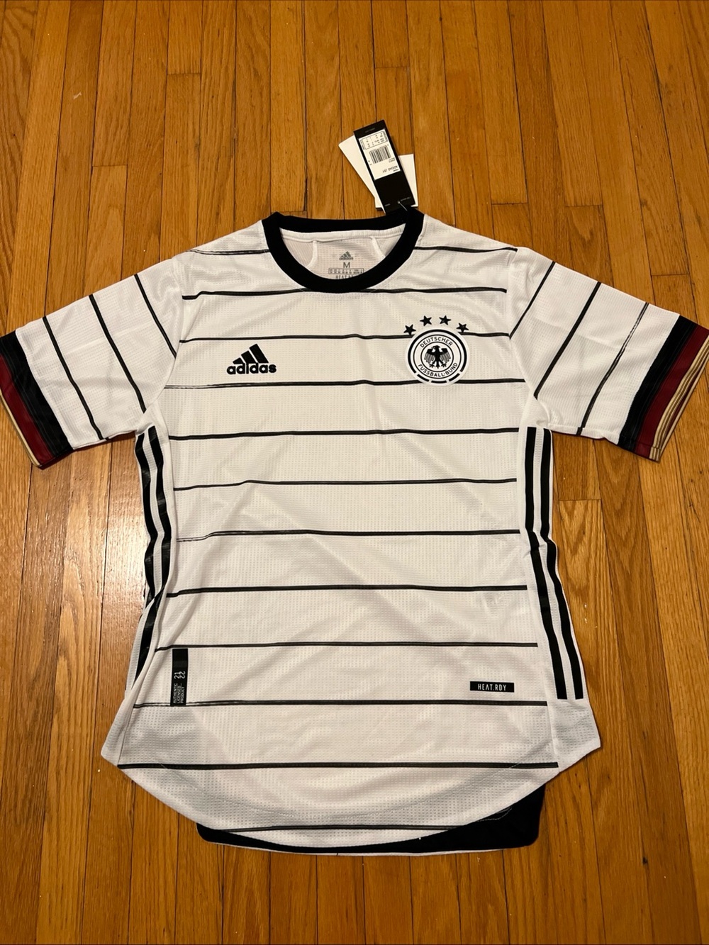 adidas White Black Striped Germany Soccer Jersey with Burgundy Trim